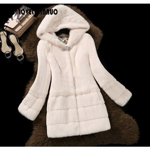 Free Shipping New Arrival Genuine Rabbit Fur Coat with hat Women full pelt rabbit fur jacket Winter fur waistcoats big F848