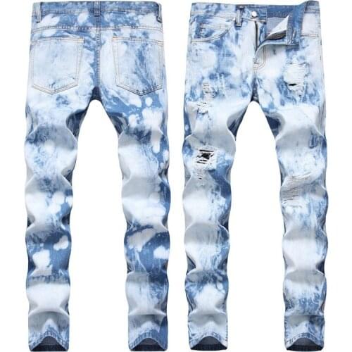 Pantalon Moto Homme High Street Fashion Ripped Jeans For Men Straight Mens Jeans Hole Skinny Jeans Men Graphic Jeans