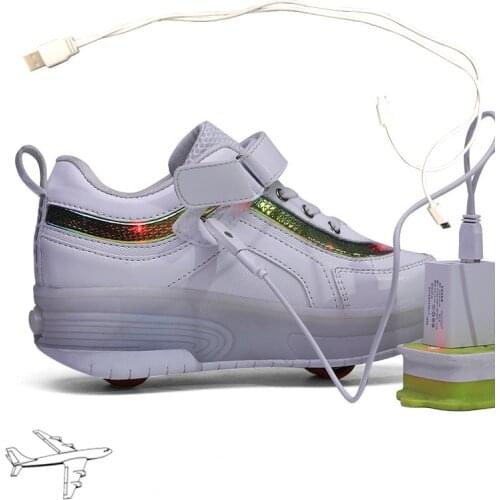 Roller Sneakers for Kids Boys Size 29-40 LED Light Up Shoes with Double Wheels USB Charging Skate Shoes for Children Boys Girls
