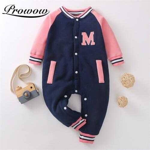 Prowow Baby Girls Baseball Uniform Autumn Winter Babys Rompers Patchwork Childrens Overalls Cotton Kids Toddler Girls Clothing