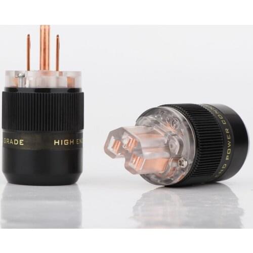 Pair P-078T/C-078T Red Pure Copper US Version AC Power Plug HiFi Audio Connectors Adapter Jack Supply Power Cable