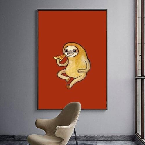 Sloth Eating Pizza Art Posters And Prints Abstract Canvas Art Wall Paintings Cuadros Pictures For Living Room Decor