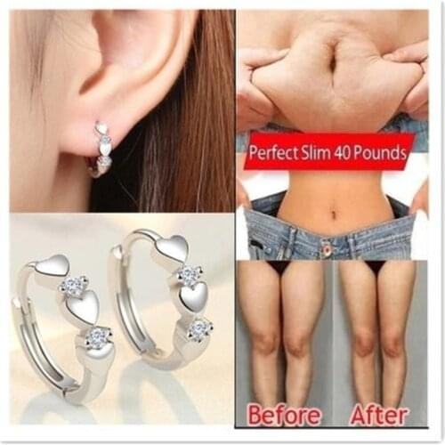 1 Pair Magnetic Slimming Earrings Love Heart-shaped Earrings Silver Lose Weight Stimulating Acupoints Health Slimming Ear Studs