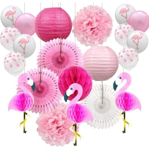 Metable Pom Poms Paper Flowers Tissue Paper Fan Lanterns 10 Pcs Balloons for Wedding Flamingo Hawaiian Summer Beach Luau Party
