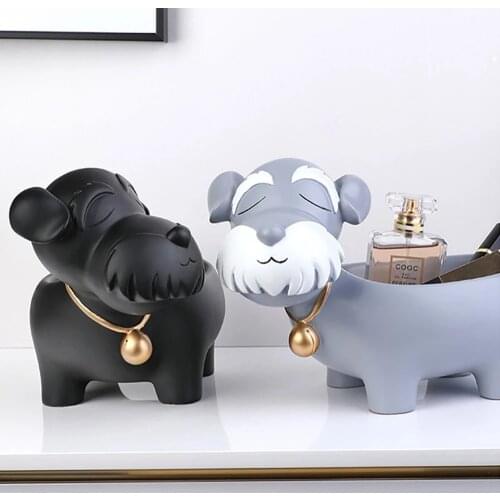 Cute Dog Resin Art Sculpture Candy Makeup Storage Box For Home Decoration Living Room Decor Ornament Room Desk Accessories Gifts