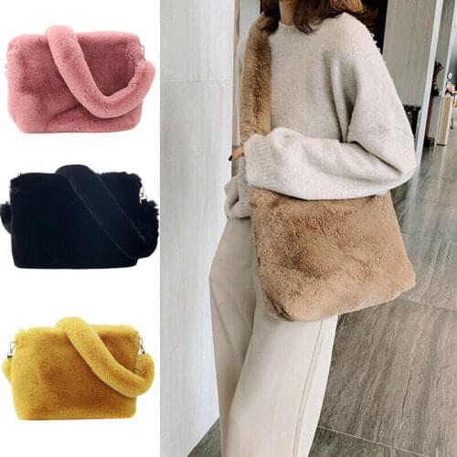 Fashion Winter Women Plush Shoulder Bag Soft Fur Handbag Large Capacity Purse