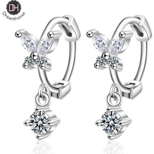 Fashion 925 Silver Korean Sweet Bow Short Zircon Clip Earrings Jewelry