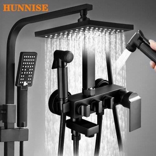 Bathroom Shower Set Matte Black Bathroom Shower System Spa Rainfall Shower Head Bathroom Fixture Brass Black Bath Shower Set