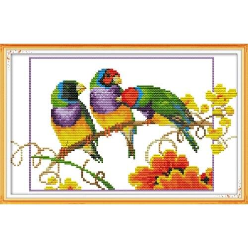 Three Parrots 2 cross stitch kit aida 14ct 11ct count print canvas cross stitches needlework embroidery DIY handmade