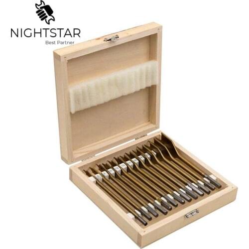 13pcs Flat Spade Drill Bits Set Titanium Coating Wood Boring Bit 1/4" Hex Shank Woodworking Power Tool Accessories w/B