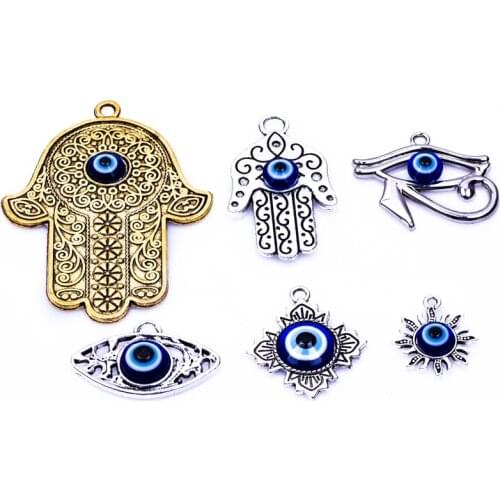New Sell By Lot Bohemia Charms Hand of Fatima Hamsa Turkish Evil Eye Pendant for Necklace Earring Women DIY Jewelry 24312
