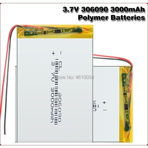 Rechargeable 3.7V 3000mAh 306090 Lithium Polymer Li Ion Lipo Battery For E-book Power Bank Tablet Camera Radio Notebook