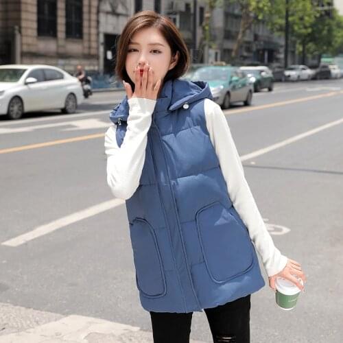 ISENMAL Casual Solid Color Womens Vest Cotton Hooded Thicken Down Coat Sleeveless Winter Vests For Women