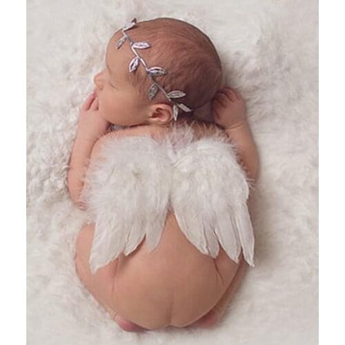 Boys Girls Soft Party Leaf Headband Cute Newborn Baby Angel Wings Art Gift Photo Prop Set Artificial Feather Clothing DIY