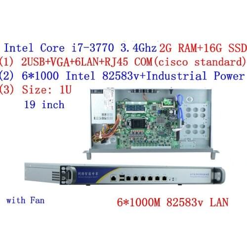Industrial 1U Firewall 2G RAM 16G SSD Router with 6 *1000M INTEL 82583V Gigabit Intel CORE I7 3770 3.4Ghz Mikrotik PFSense ROS