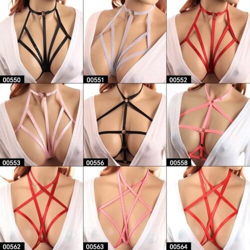 Red Strappy Body Harness Bra for Women Soft Hollow Out Tops Caged Bra Bondage Sexy Lingerie Plus Size Festival Punk Goth Rave