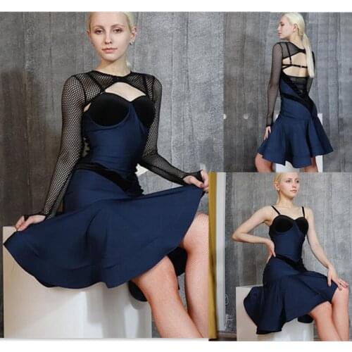 Sexy blue black latin dress Latin practice dance Cha cha samba bachata dress 646