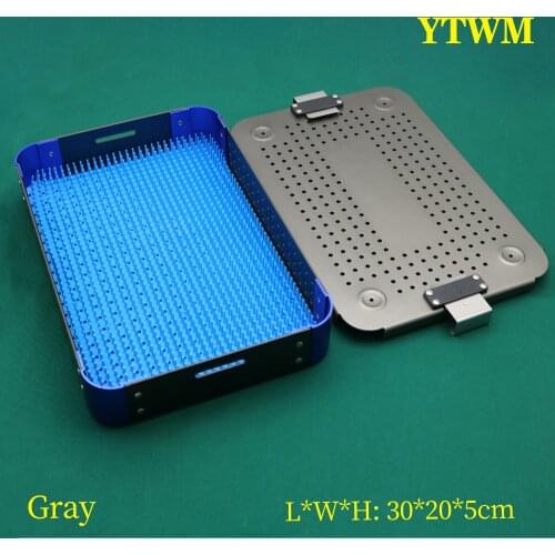 Sterilization box for surgical instruments grey stainless steel aluminum alloy silicone with silicone pad