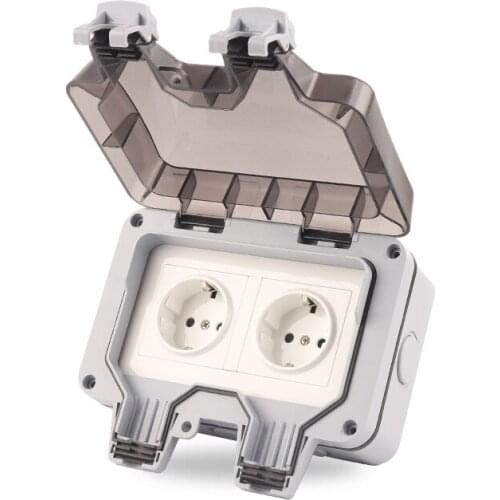 IP66 Dustproof waterproof outdoor wall power socket 16A EU standard socket AC 250V For Home workshop double panel socket