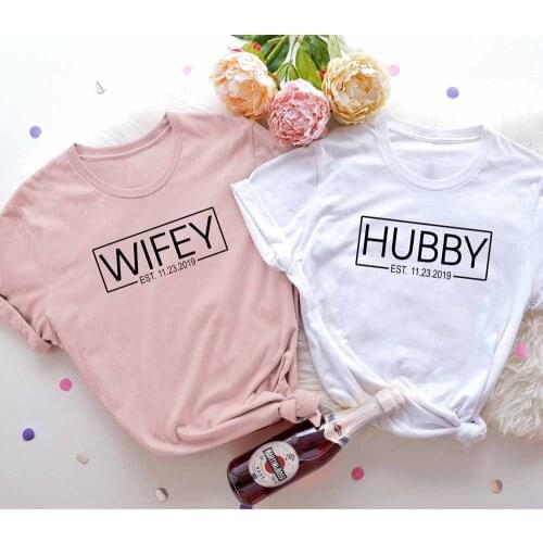 Wifey Hubby Pure Cotton T-shirt Funny Unisex Newlywed Couples Tees Tops Cute Honeymoon Trip Gift Tshirt For Women Drop Shipping