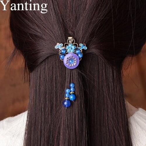 Yanting Cloisonne Flower Hair Jewelry For Women Classic Vintage Hair Claws Hairclip With Purple Buckle Chinese Hairpin 0104