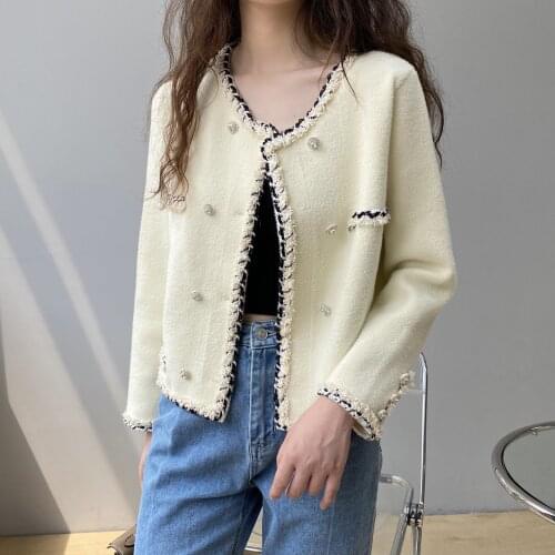 2021 Autumn Women Vintage O-Neck Knitted Coat Cargidans Tops Long Sleeve Women Cardigans Fashion Beige Black Color Sweater