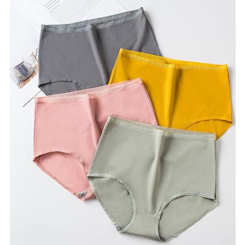 Plus Size 100%Cotton Womens Underwear Panties High Waist Briefs Breathable Elastic Underpants Soft Lingerie Briefs For Mom