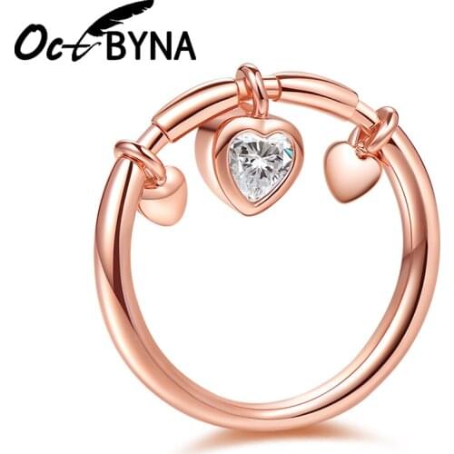 Octbyna New Popular Romantic Sweet Heart Clear CZ Dangle Finger Brand Ring For Women Wedding Engagement Rings Party Jewelry