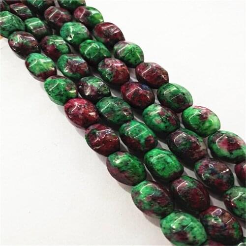 1 Strand/28pcs 14x10mm Wholesale Green Ruby in Fuchsite Hexagon Facet Loose Rice Beads DIY Jewelry Accessories 15.5inch S503