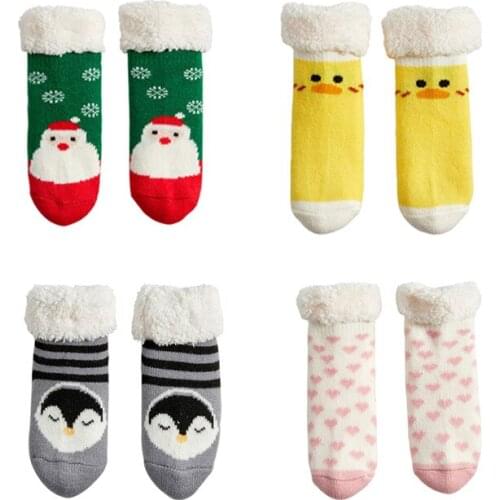 Winter Girls Boys Kids Baby Socks Christmas Velvet Stockings Terry Snowflake Santa Claus Christmas Gifts Anti-slip Floor Socks