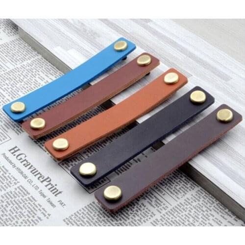 100% First Layer Genuine Leather Pulls Handle Hardware Door Drawer Cabinet Single Hole Vintage Leather Pull Knob Suitcase Handle
