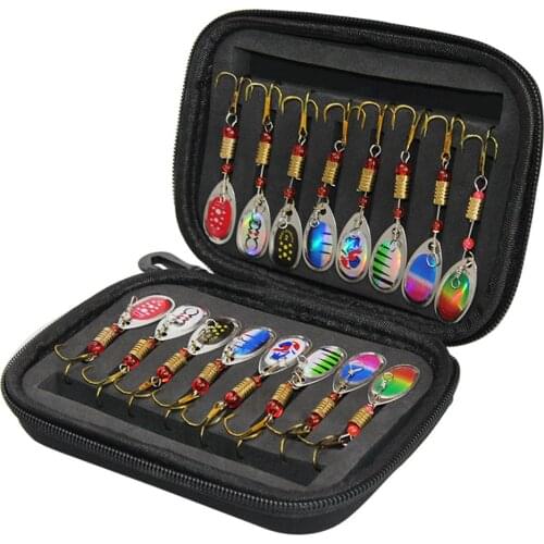 16pcs Fishing Lures Pike Spinners Baits Hooks Trout Bass Salmon Baits Tackle Kit Portable Fishing Bag Storage Case