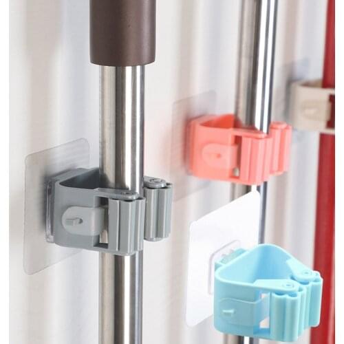 2pcs Mop Hooks Free Punch Thick Viscose Wall Hanging Household Seamless Storage Mop Clip Bathroom Hanging Mop Holder KR3