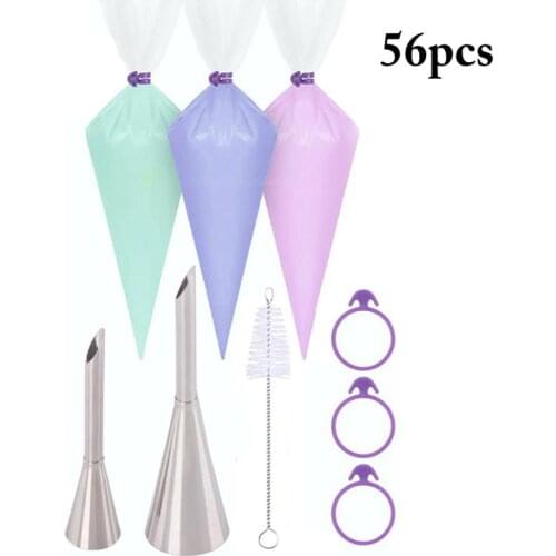 56 Pcs/Set Icing Piping Cream Pastry Bag DIY Cake Icing Piping Nozzles Tip Household Kitchen Making Cake Tool Sets Accessories