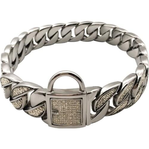 Diamond stainless steel training dog collar metal pet collar Martingale custom Show leash Bully dogs Doberman Adjustable leash