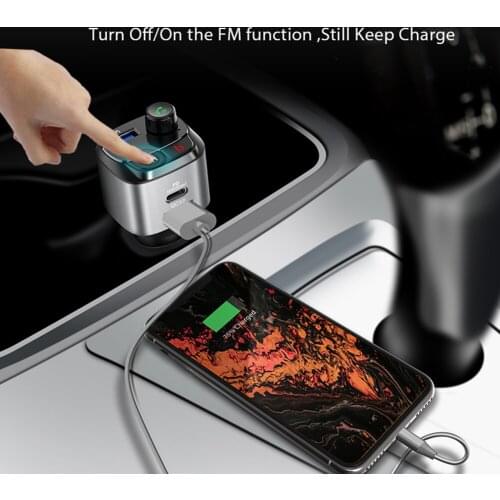 Car FM Transmitter Durable Practical Multi-functional Classic Bluetooth Handsfree MP3 Player QC3.0 +PD USB Fast Charger