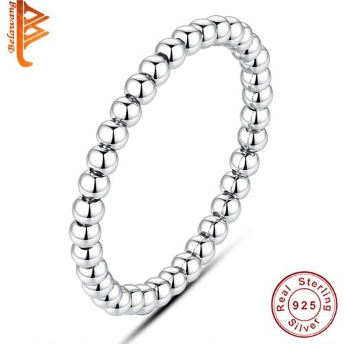 BELAWANG 925 Sterling Silver Wedding Female Beaded Rings for Women Simple Geometric Ring Sterling Silver Jewelry