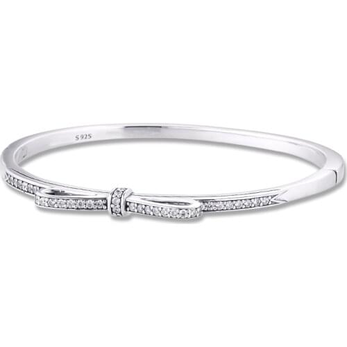 Authentic 925 Sterling Silver Bracelets & Bangles Sparkling Bow Silver Bangle for Women Party Wedding Gift Fine Jewelry pulseras