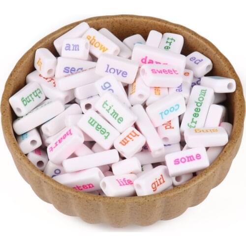 20pcs/lot Letter Mixed Beads Rectangular Shape Multi-size Word Beads Charms Bracelet Necklace For Jewelry Making Accessories