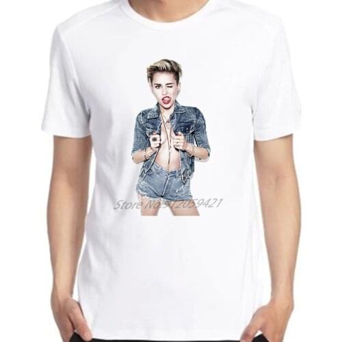 Miley Cyrus Black and White Jacket Print T-shirt Short Sleeve Hip Hop Tees Tops Harajuku Streetwear Men clothing