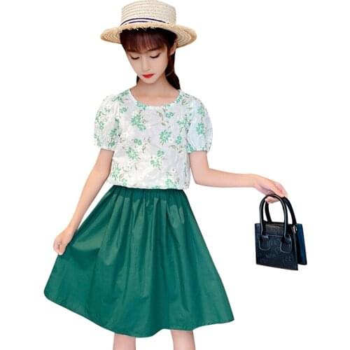 Kids Clothes Girls Floral Tshirt + Skirt Teenage Girls Clothing Summer Kids Girl Clothes Set Casual Style Kids Tracksuit