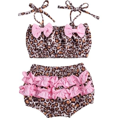 Kids Baby Girls 2-piece Swimming Suit Sleeveless Leopard Top+Bottoms Set Fashion Bathing Suit