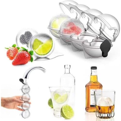 Smooth Ice Ball Mold Easy Demould PP Transparent DIY 4-cell Silicone Lid Ice Tray Kitchen Tool