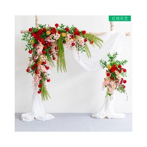 Hot red rose with grass green Wedding Flower Wall Artifical Silk Flower Backdrop wedding Decoration
