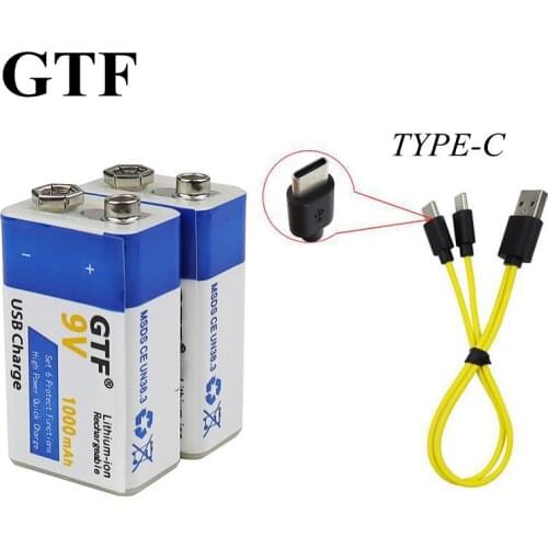 GTF 9V 1000mAh Type-C USB Battery Li-ion Rechargeable Battery for toy electronic product Type-C USB Li-ion battery drop shipping