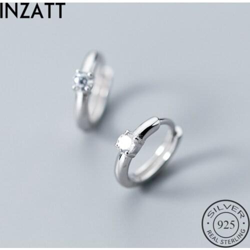 INZATT Real S925 Sterling Silver Zircon Geometric Round Hoop Earrings Rose Gold Color For Fashion Women Party Fine Jewelry Gift