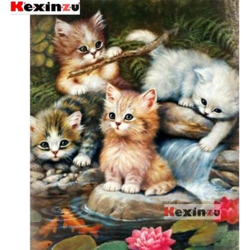 Kexinzu Full Square/Round Drill 5D DIY Diamond Painting "Cute cat" 3D Diamond Embroidery Cross Stitch Home Decor X01001