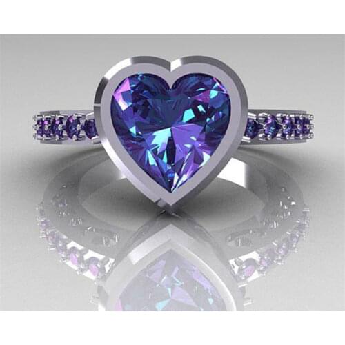 ZN Purple Zircon Crystal Ring For Women Lovely Heart Shape Excellent Quality Beautiful Jewelry Romantic Valentines Day Gift