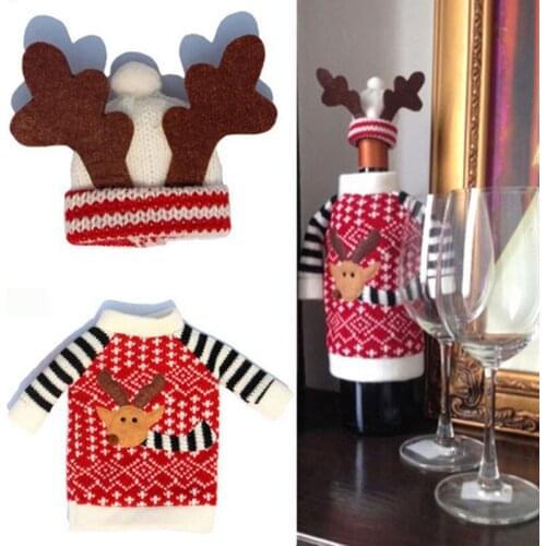 Creative Cartoon Bottle Wine Clothes Gift Box Elk Group Champagne Bottle Bag Christmas Decoration Supplies Happy New Year
