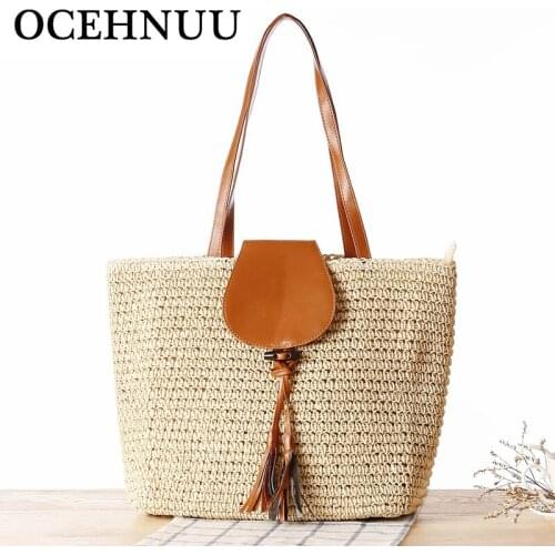 OCEHNUU Summer Tote Straw Bags Female Purses Handbags Beach Bags Large Womens Shoulder Bags Rattan Woven Handmade Bag Borsa